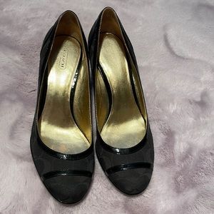 EUC Black Coach Jacquard Wedge Heels Size 10